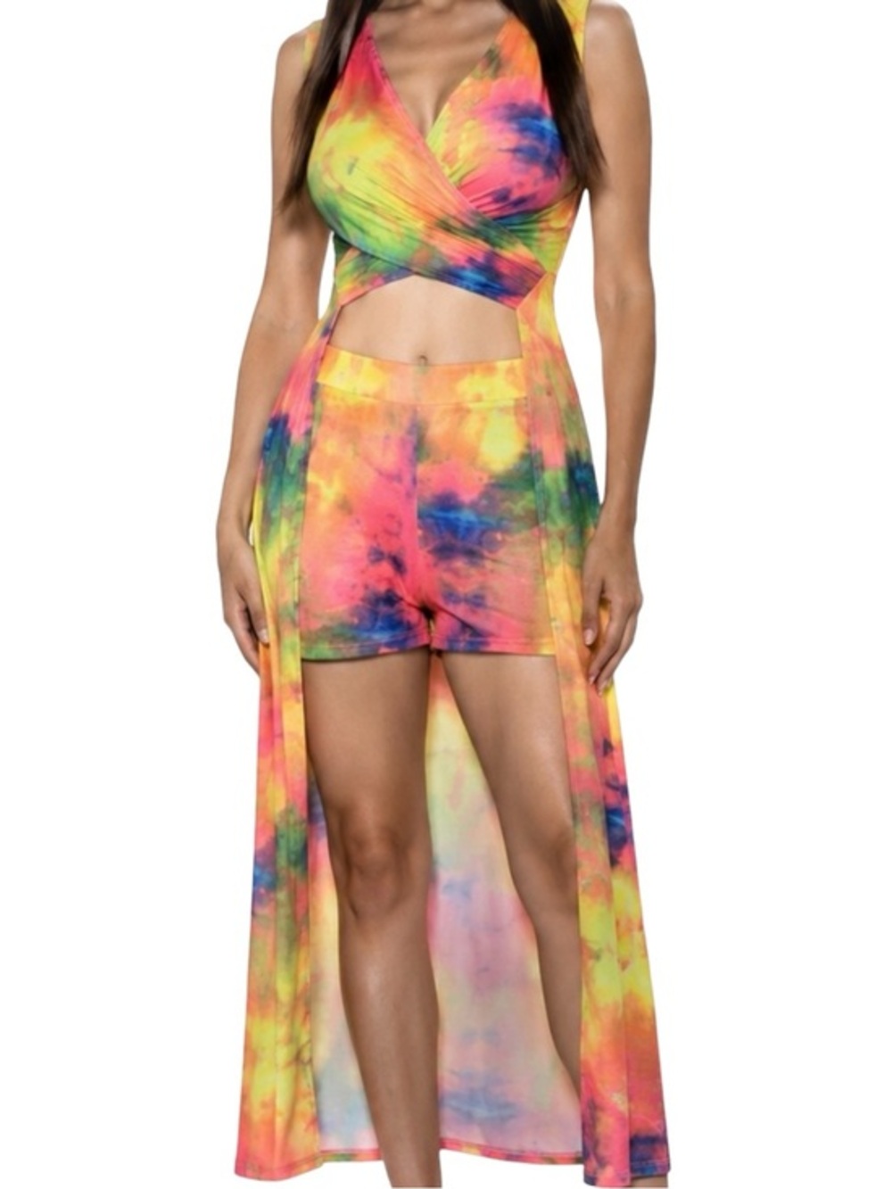 True Rock Women's XL Multicolor Tie-Dye Two Piece Summer Romper Set